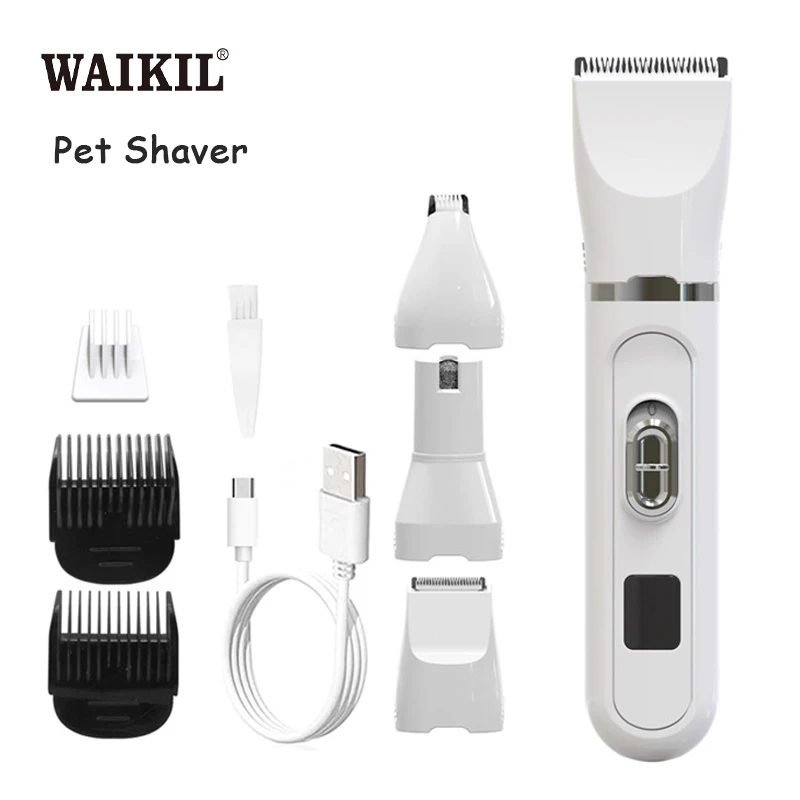 WAIKIL Four in One Pet Professional Electric Shaver Cat and Dog Multifunctional Trimmer Claw Grinder USB Charging Trimmer