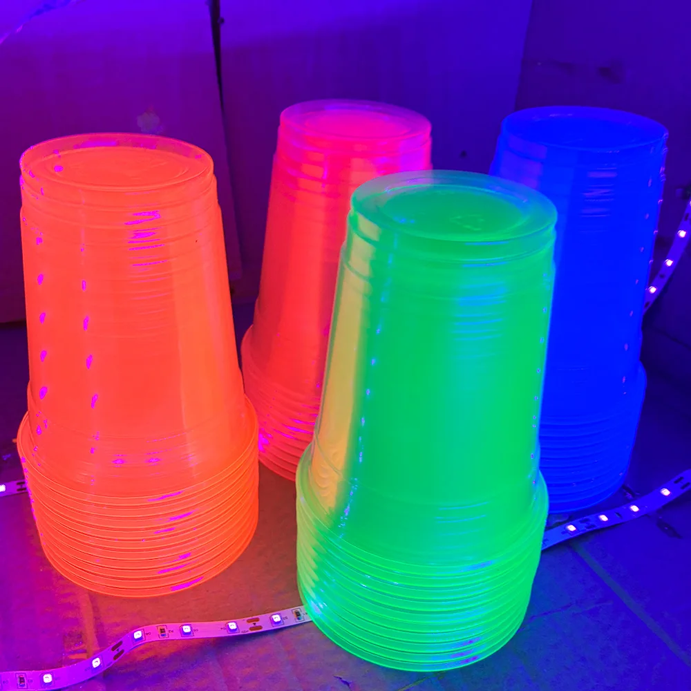 

40 Pcs 12 oz Plastic Cups Neon Glowing Plastic Party Cups Assorted Neon Colors Parties Carnivals and Any Events Cocktail Glasses