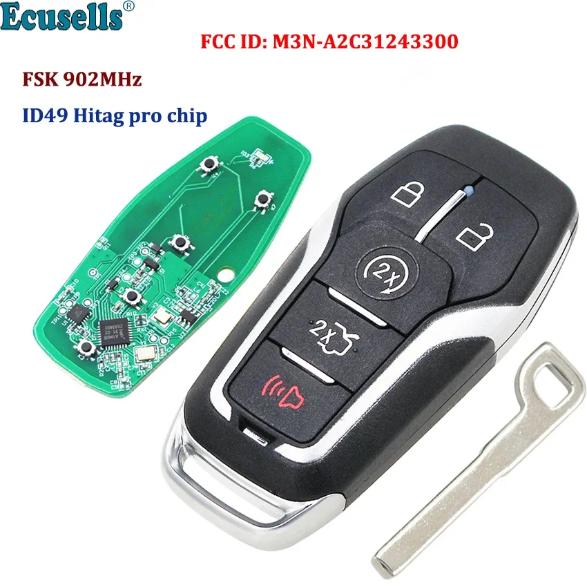 

4+1/5 Button Smart Remote Key FSK 902MHz with HITAG PRO/49 Chip for Ford Fusion Explorer Edge Mustang 2013-2017 M3N-A2C31243300