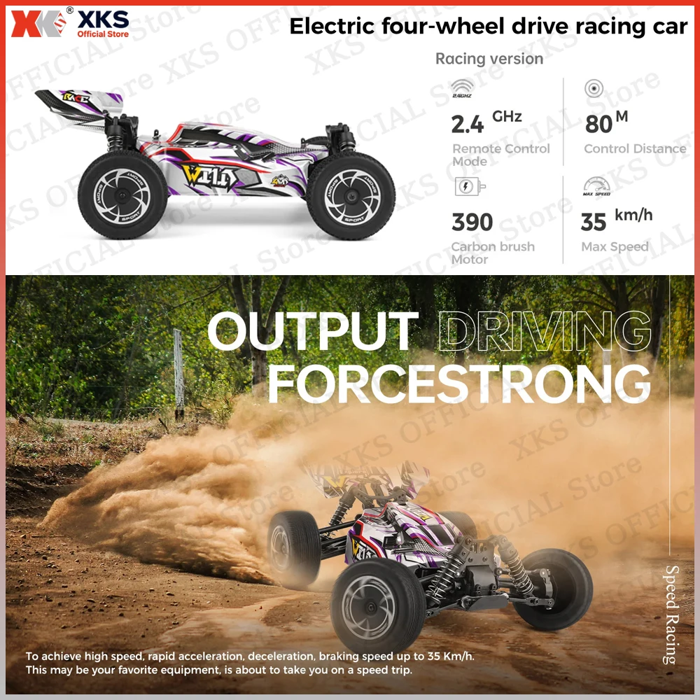 XKS WLtoys 144016 1/14 Scale RC Car 4WD 390 Motor 35KM/H High Speed 2.4G Remote Control Off-Road Drift Racing Toy for Kids