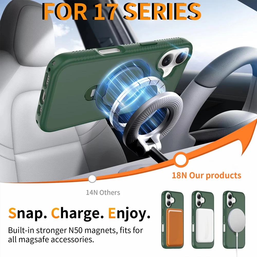 

New 360 Rotating Bracket Magnetic Case For iPhone 17 17Pro 17 Pro Max Metal Bracket For Magsafe Wireless Charge Cover