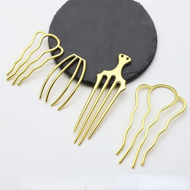 Retro 4 Teeth Comb Silver/Gold Color Hairpin Hair Wear Vintage for Women Girls Ponytail Holder Hair Clip Jewelry Accessories