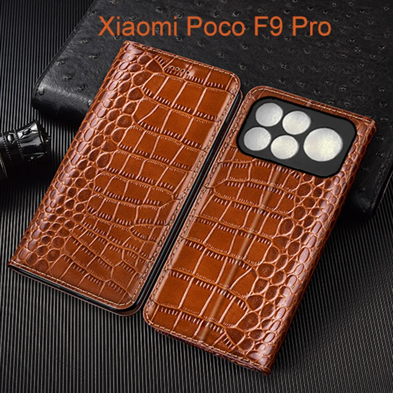 Crocodile Genuine Leather Flip Case For Xiaomi Poco F9 Pro Ultra Phone Cover Card Cases Scratch Proof