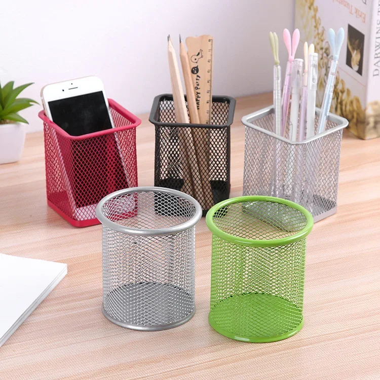 Black Pencil Holder Office Desk Metal Mesh Pen Stand Pencil Stationery Holder Desk Organizer Stand Storage Pencil Case