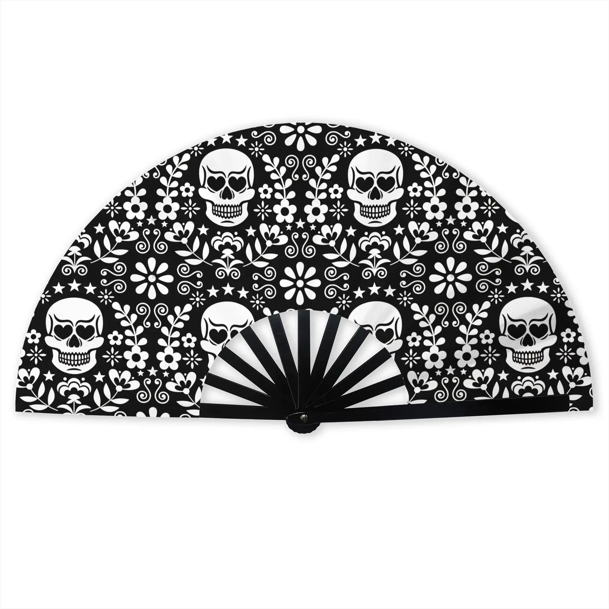 Calavera  Mexican Flowers Traditional Folding Fan Chinese Style  High-Quality Fans Gift  Exquisite Decorative Hand Fan