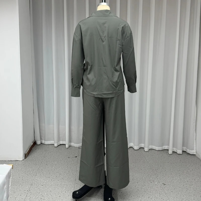 Wefads-Ensemble Deux Pièces pour Femme, Streetwear Décontracté, Couleur Unie, Revers, Manches sulf, Simple Boutonnage, lèvent, Haut, Jambes Larges, Été 2024