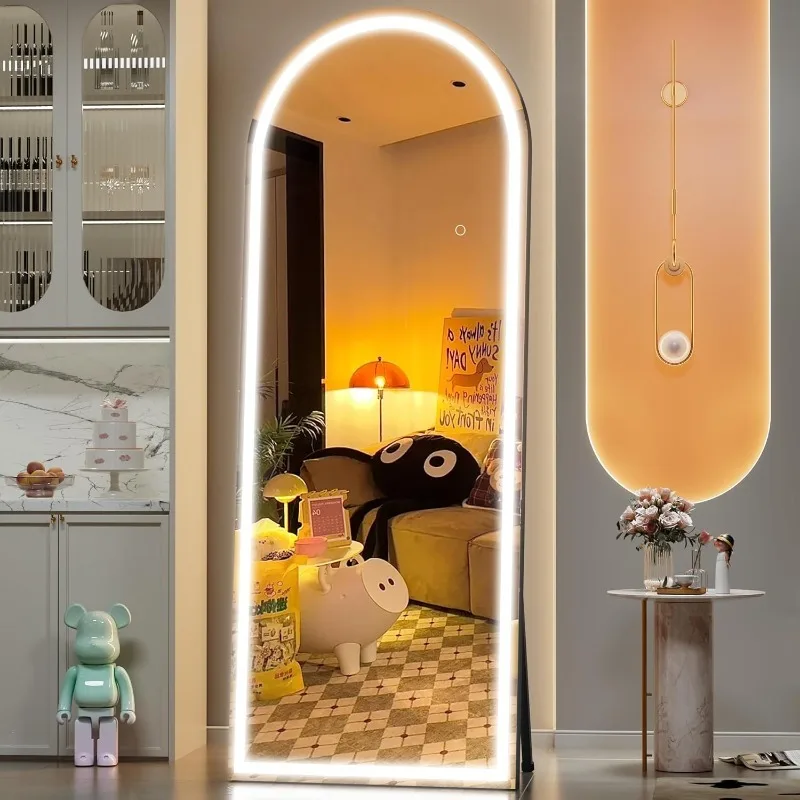 Miroir sur pied sur pied avec lumières LED, miroir pleine longueur, monté sur tout le corps en élasthanne, intensité variable, sûr