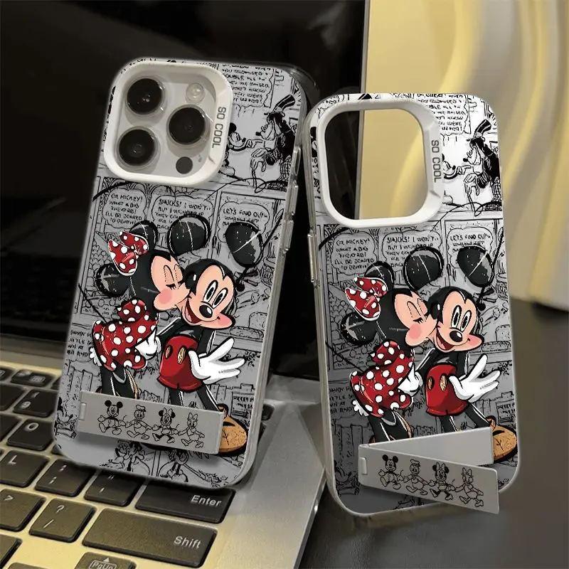 Cute Mickey Minnie Couple Case for VIVO Y15S Y16 Y17S Y21 Y22S Y27 Y50 Y91 Y93 V23 V25 V27 V29 S1 Pro 5G Back Cover with Holder