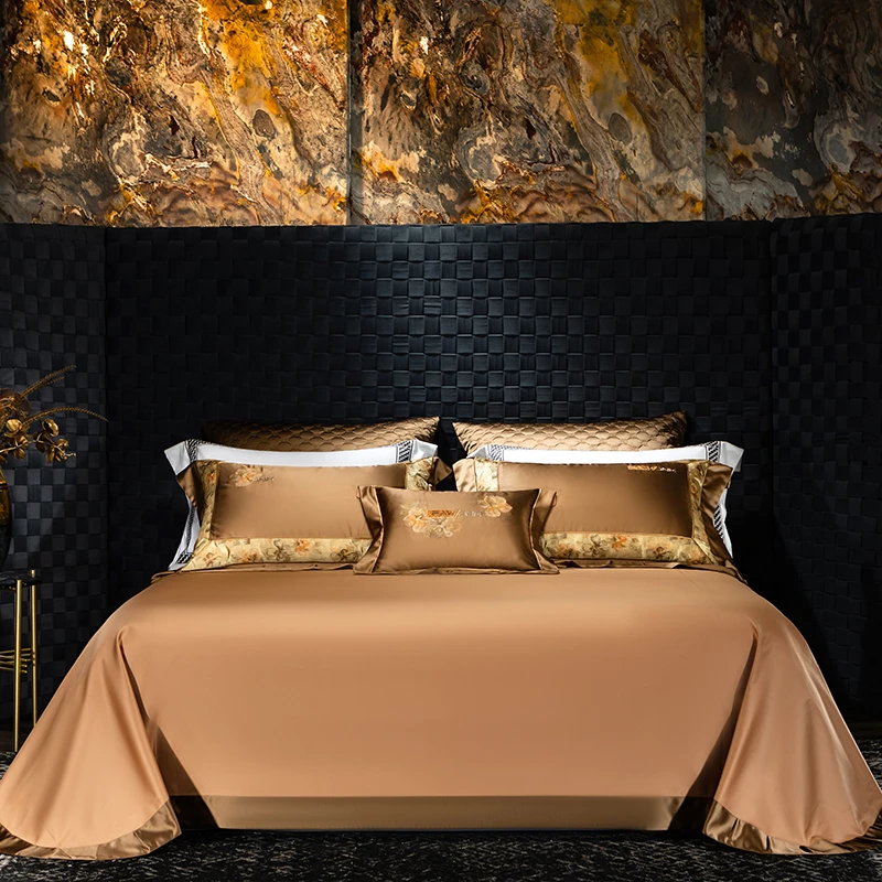 Exquisite Silk Egyptian Cotton Bedding set Chic Embroidery Patchwork Luxury 4/7Pcs Bed sheet Set Home Decorative Duvet cover set