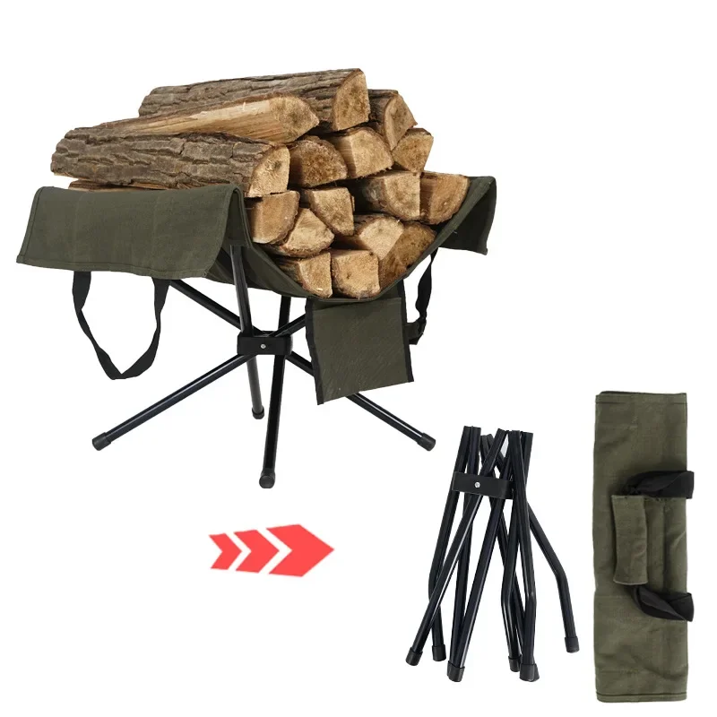 Outdoor Camping Campfire Firewood Rack Aluminum Alloy Storage Rack Camping Portable Canvas Bag Camping Equipment Multi Tool
