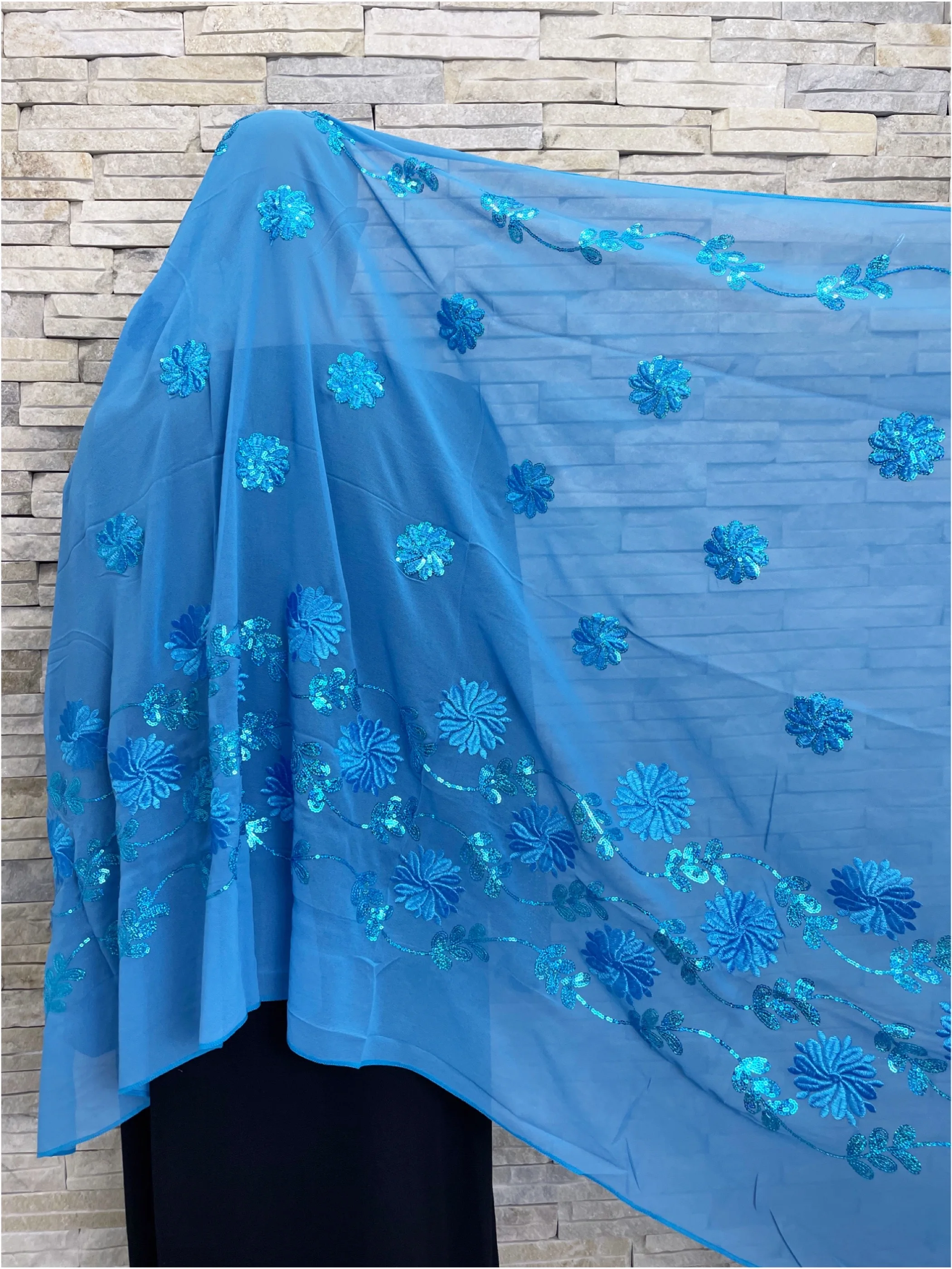 2023 Latest African Spring Women Scarf Chiffon Sequin Embroidered Ramadan Hijab Shawl Fashionable Casual Diamond  Headscarf