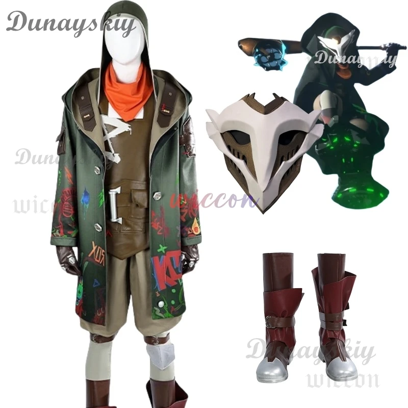 Ekko Cosplay Cpstume LOL Arcane Season 2 Cosplay Costume Mask Handsome Jacket Vest Coat Gloves Uniform Halloween Party Set