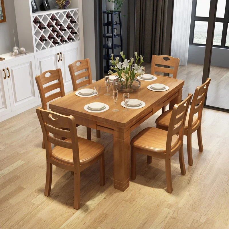 Solid wood dining table rectangular eating table, small apartment dining table and chair combination