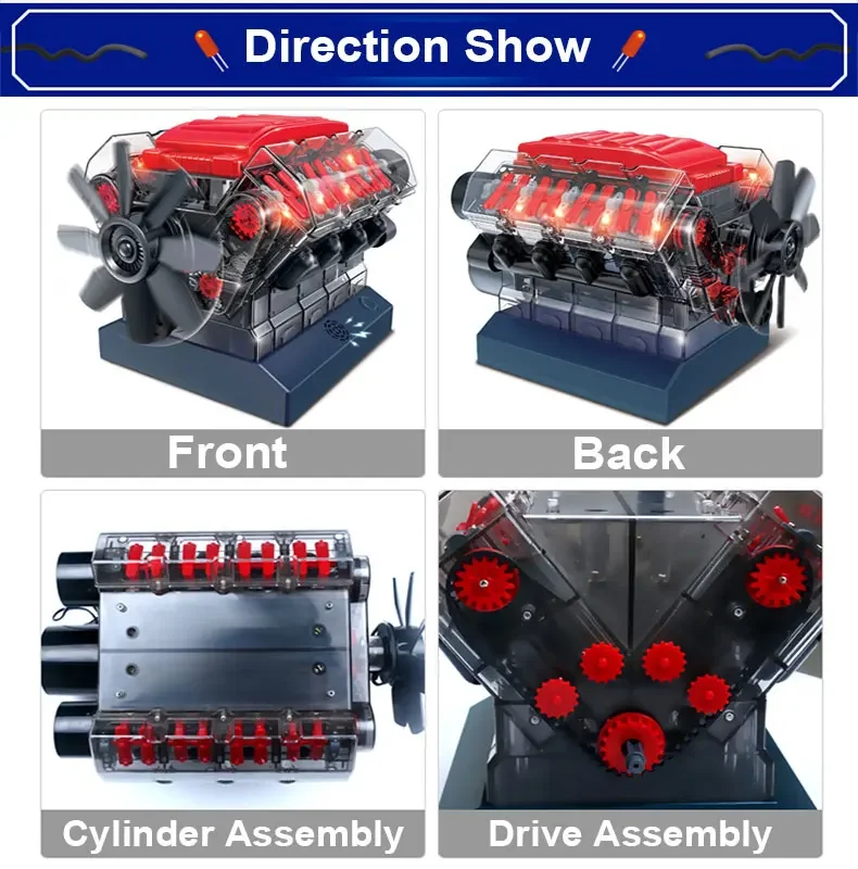 DIY V8 Engine Model Assembly Kit Miniature Physical Toy Puzzle Engines Toys High Tech Eight Cylinder Engine Toy