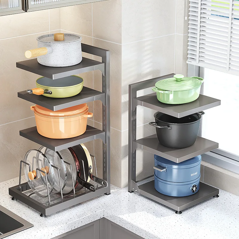 

pot storage rack, cabinet countertop, layered vegetable preparation, pot lid rack, adjustable household multi-layer kitchen