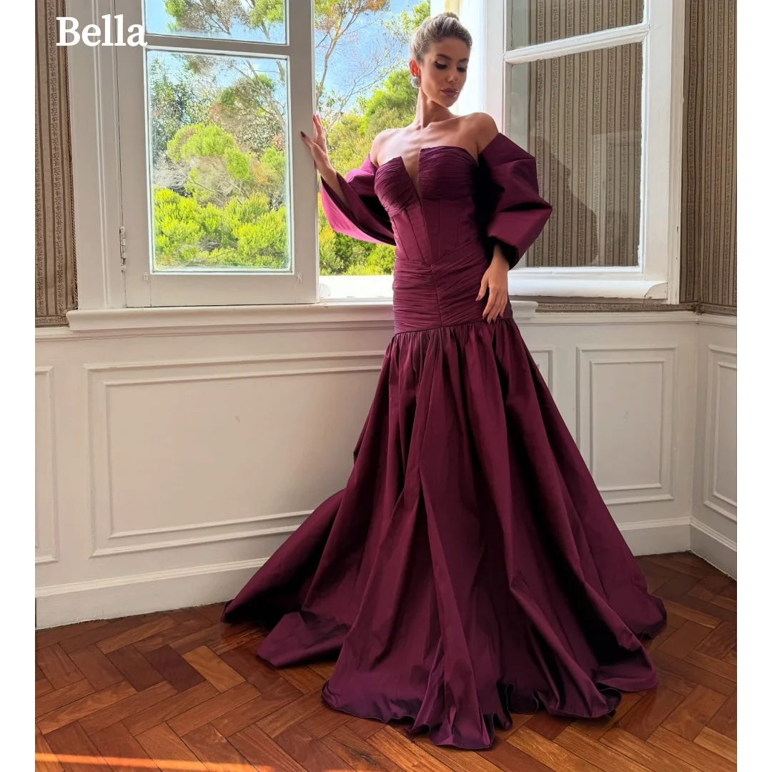 

Вечернее платье Bella 2026: фиолетовое, на заказ, фасон «русалка», без бретелек, с рукавами, сексуальное, в пол, для выпускного вечера