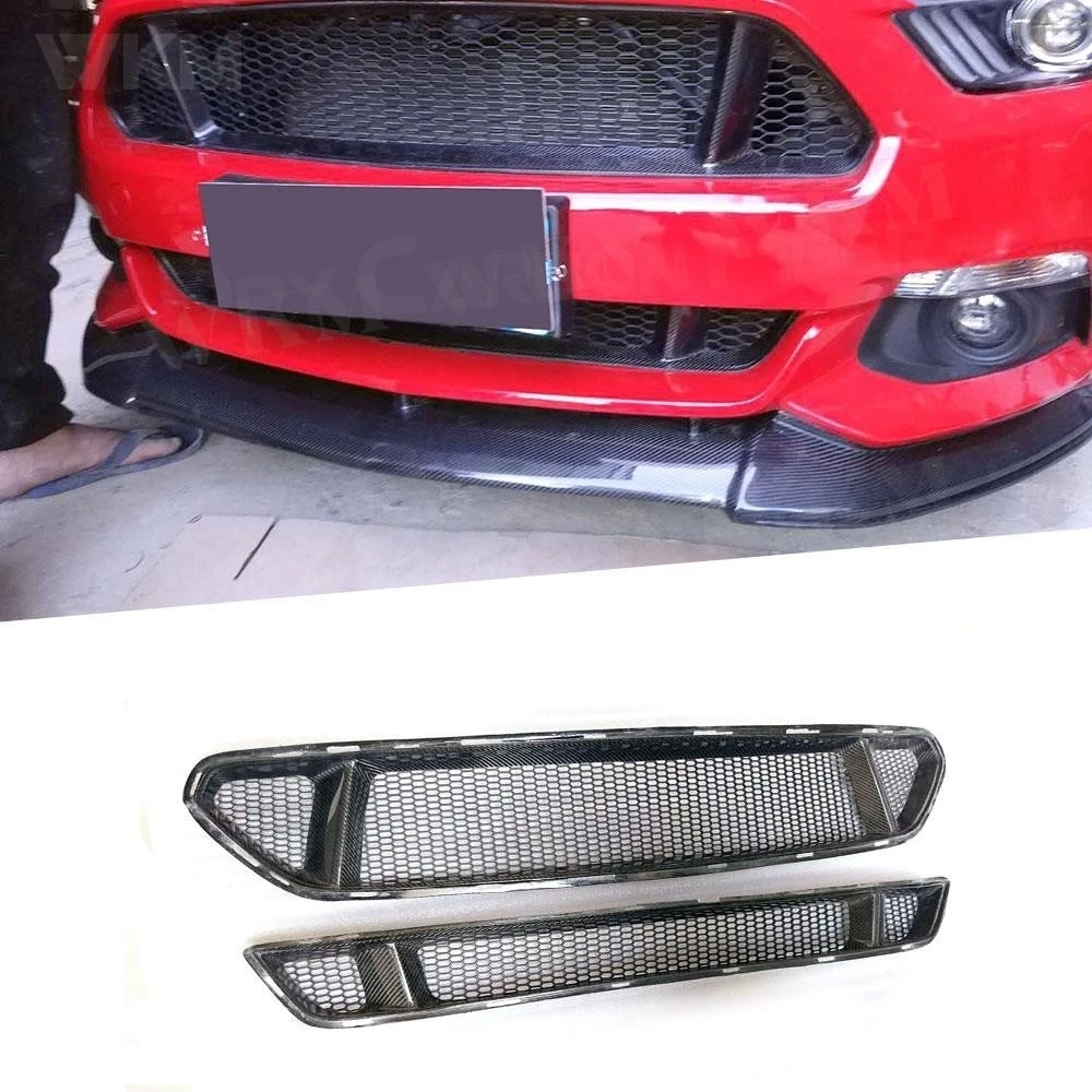 Carbon Fiber Car Front Bumper Mesh Grille Honeycomb Grills Cover For Ford Mustang 2015 2016 2017 FRP Car Styling Accessories