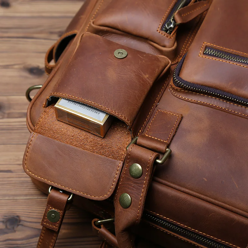 Retro Herren Leder Handtasche Oberschicht Rindsleder Aktentasche Große Kapazität Reisetasche Crazy Horse Leder Laptop Umhängetasche NZPJ – Detail 12