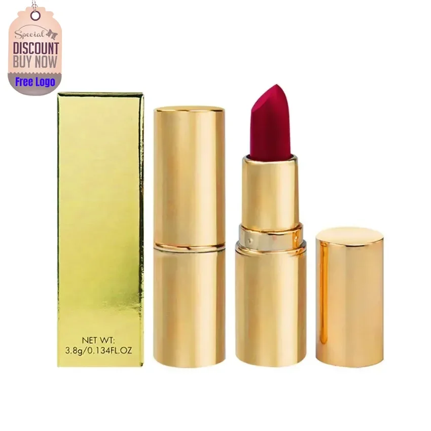 Custom 8colors Matte Golden Tube Lipstick Long Lasting Easy To Apply Non-take Off Makeup Smooth Sexy Red Lipstick Bulk Makeup