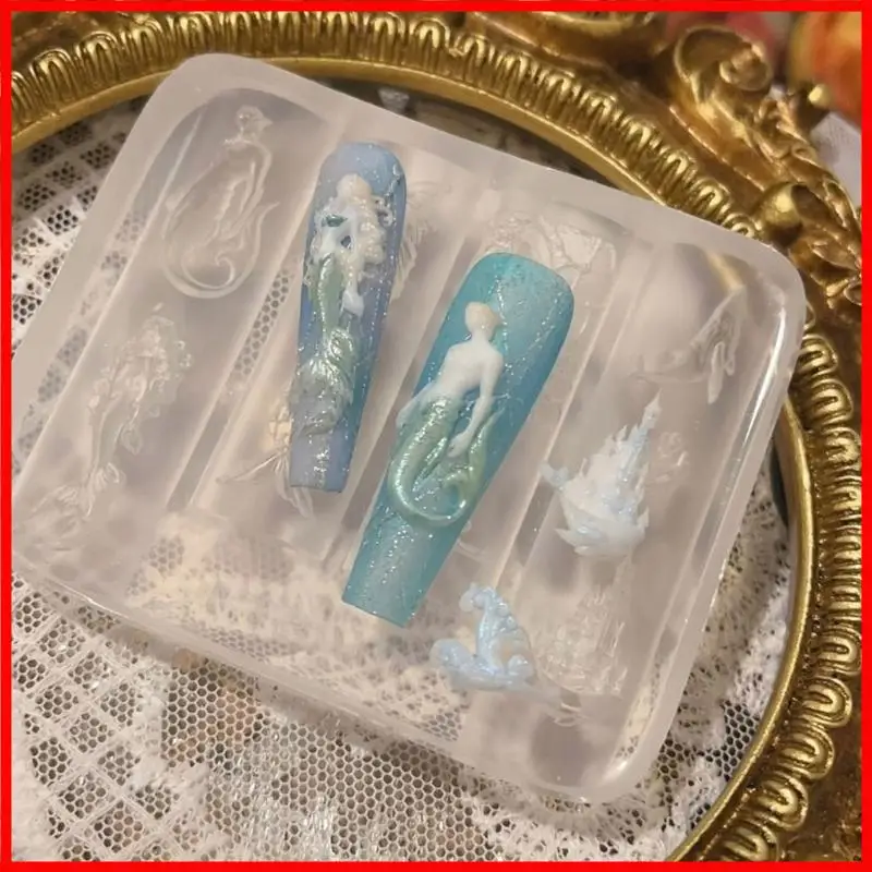 3XUA Silicone Art Moulds Mermaids Theme Art Template Moulds Silicone Texture for Beauticians and Art Learners