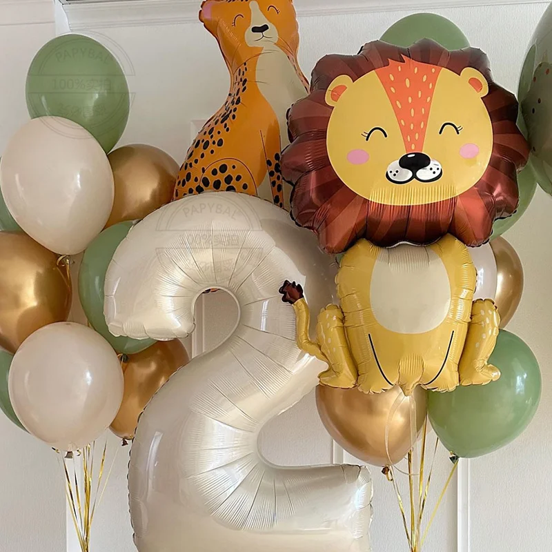 

49pcs Lions and Leopards Animal Theme Foil Balloon Set Gold Green Latex Balloon Summer Birthday Decorative Balloon for Party