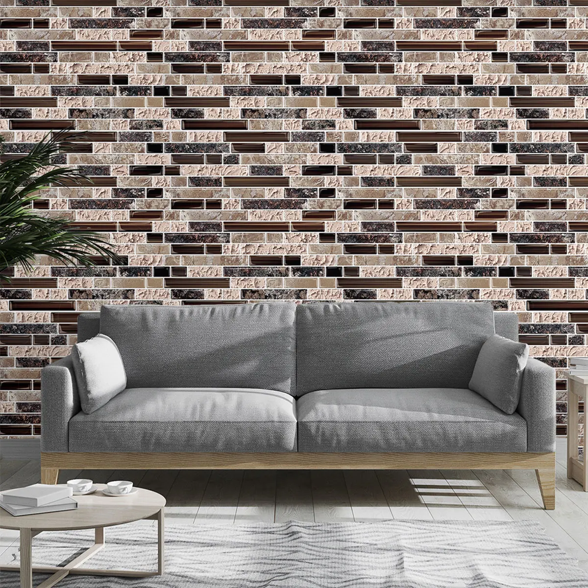 PVC self-adhesive retro brown stone-patterned mosaic cycle wallpaper for wall decoration and concealing flaws