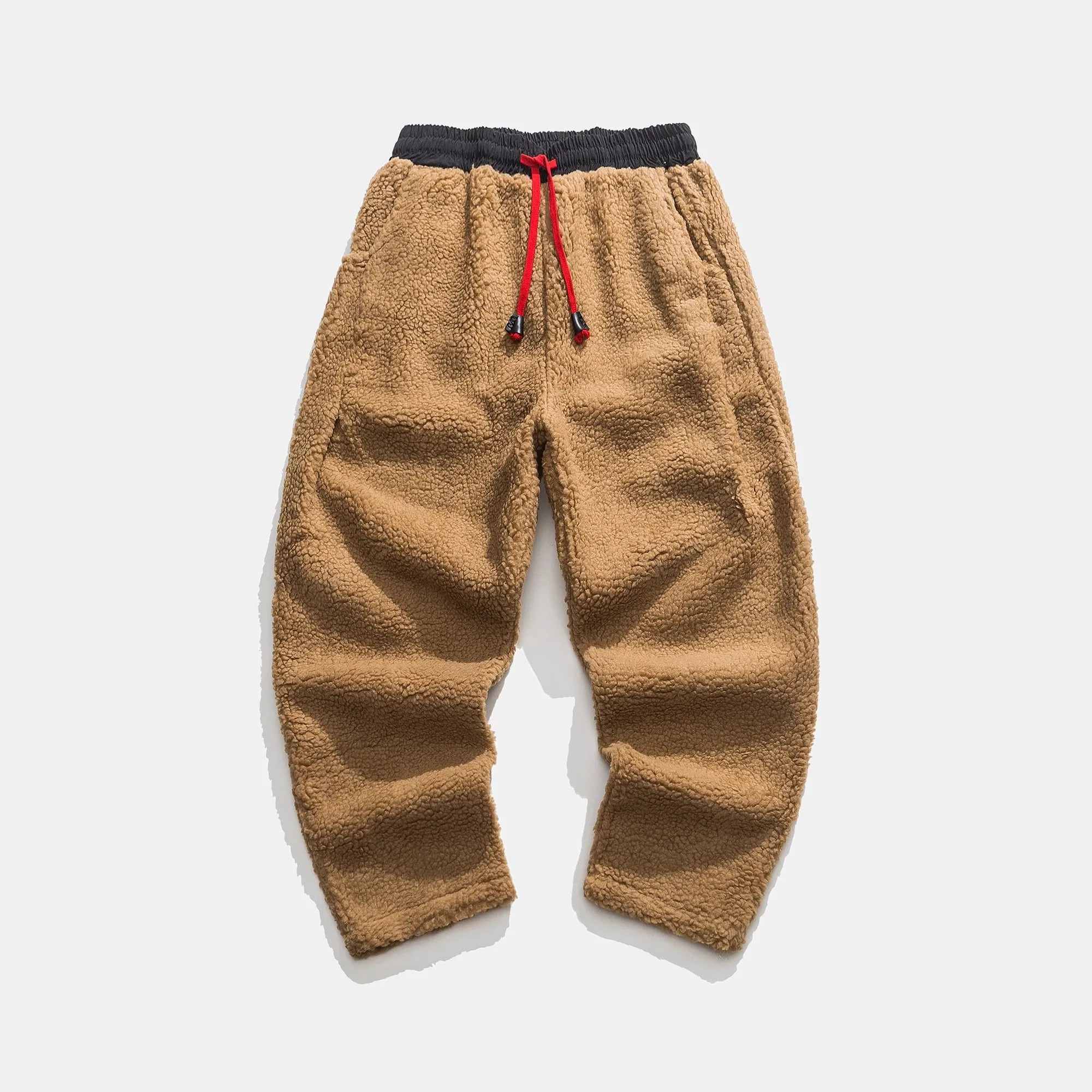 Winter Men's Fleece Casual Pants Solid Color Vintage Fashion Harem Pants Men Lamb Wool Warm Elastic Waist Loose Thick Trousers