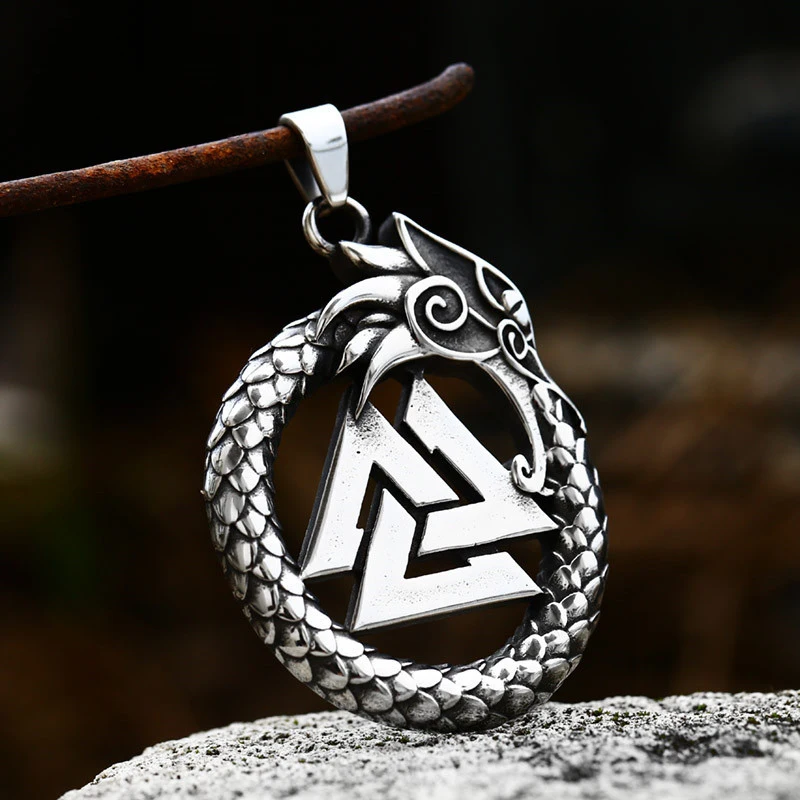 Unique Design Viking Ouroboros Pendant Stainless Steel Men Vintage Nordic Dragon Necklace Classic Scandinavian Valknut Jewelry