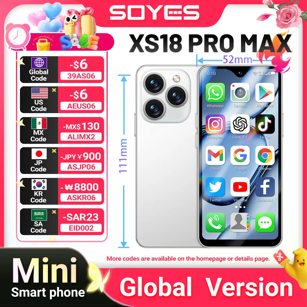 Première mondiale SOYES XS18 Pro Max Mini Smartphone 2750mAh 4.3 "Global 4G Android8.1 avec batterie reconnaissance faciale GPS petit