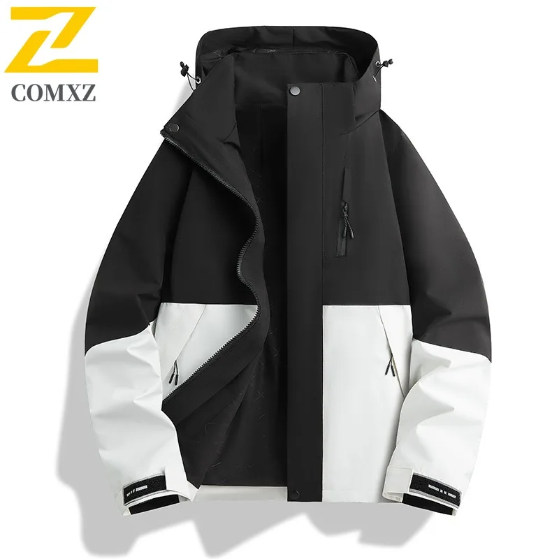 

COMXZ Men Jackets 2025 Splicing Hooded Windproof Outdoor Adventure Windbreaker Minimalist Climbing Lightweight Men Clothing