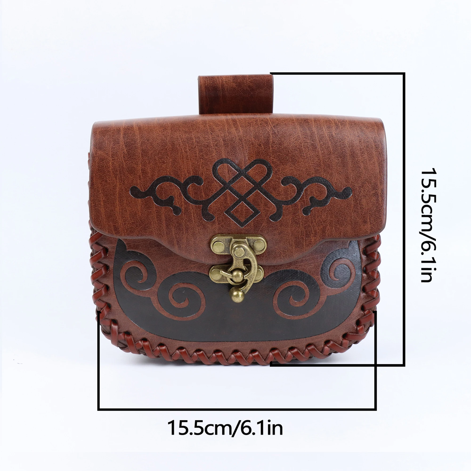 1 حقيبة خصر مطبوعة من الجلد الصناعي في العصور الوسطى، محفظة عملات معدنية من الجلد المنقوش على طراز الفايكنج في العصور الوسطى، دعائم لعب الأدوار في الهالوين #6