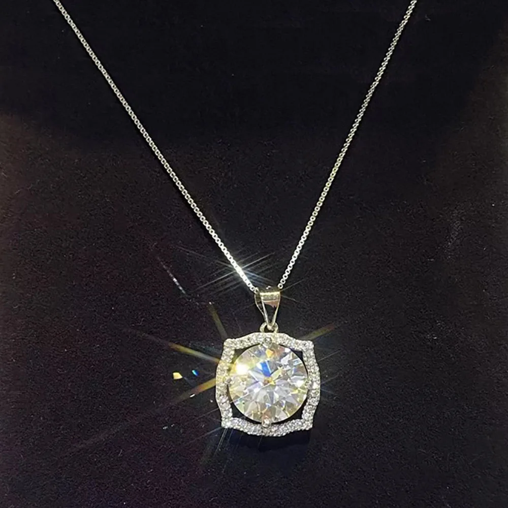 Serenity Day Real D Color 5 Carat Big Moissanite Pendant Necklace S925 Sterling Silver Plate Pt950 Neck Chain Jewelry Wholesale