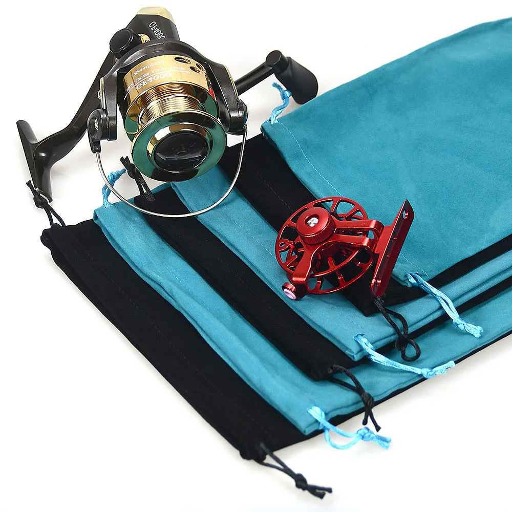 Bolsa de armazenamento de carretel de pesca portátil, proteção de roda com cordão, cor azul/preta, acessórios de equipamento de pesca para esportes ao ar livre