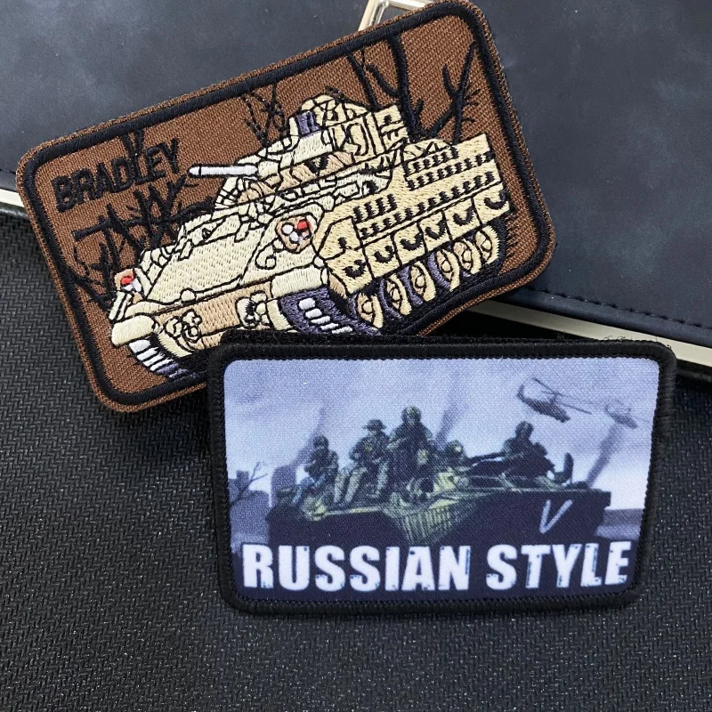 Russian Style Tactical Morale Badge Patches Tank Embroidery Hook and Loop Patch BRADLEY Armband Emblem Backpack Clothes Stickers