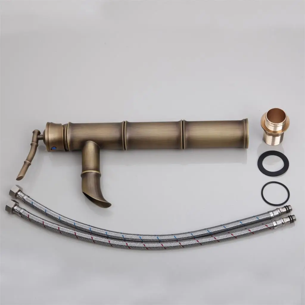 MONITE رواية بالوعة الحمام صنبور الخيزران نمط ثقب واحد مكافحة الأعلى بالوعة الصنابير العتيقة والأسود الساخن الباردة صنبور حوض خلاط