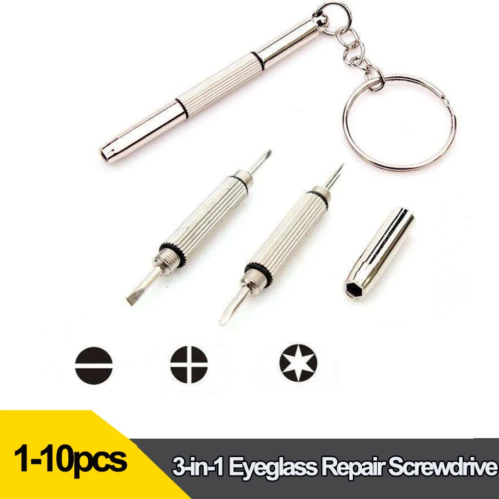 Mini Portable Eyeglass Screwdriver 3 in 1 Precision Tool Kit with Hex/Phillips/Slotted Bits for Eyewear Sunglasses Watch Repair