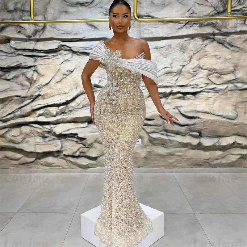 Aso Ebi Heavy Beaded Off The Shoulder Prom Dress 2024 Mermaid Crystals Evening Gowns Long Celebrity Party Dress Engagement Gown