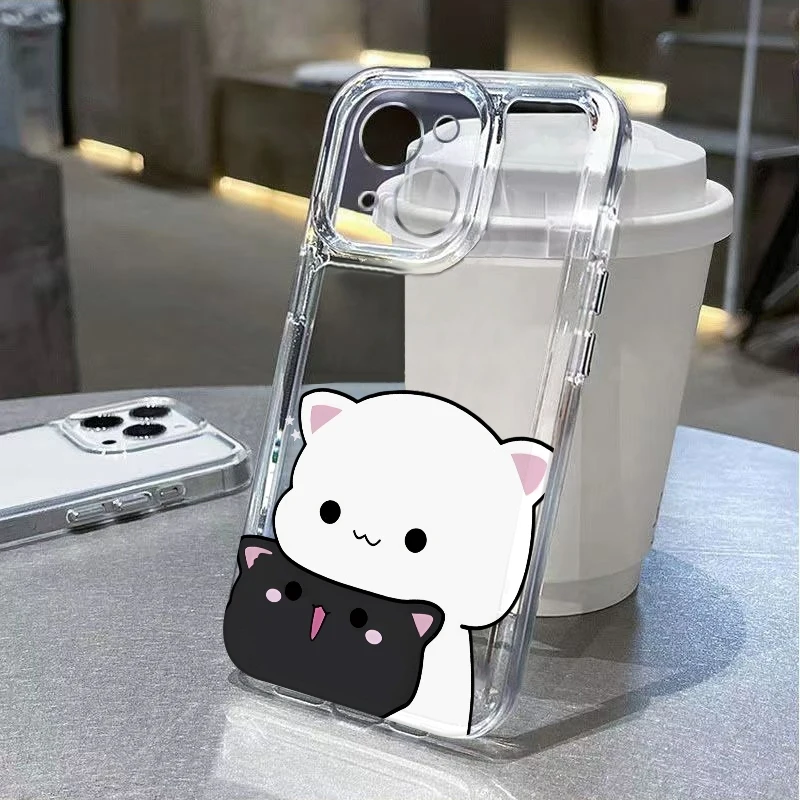 Cartoon Cat Duo Phone Case For iPhone 17 Air 16E 16 15 14 11 Pro Max Plus 13 12 Mini 8 7 X Transparent Shockproof Cover view 4