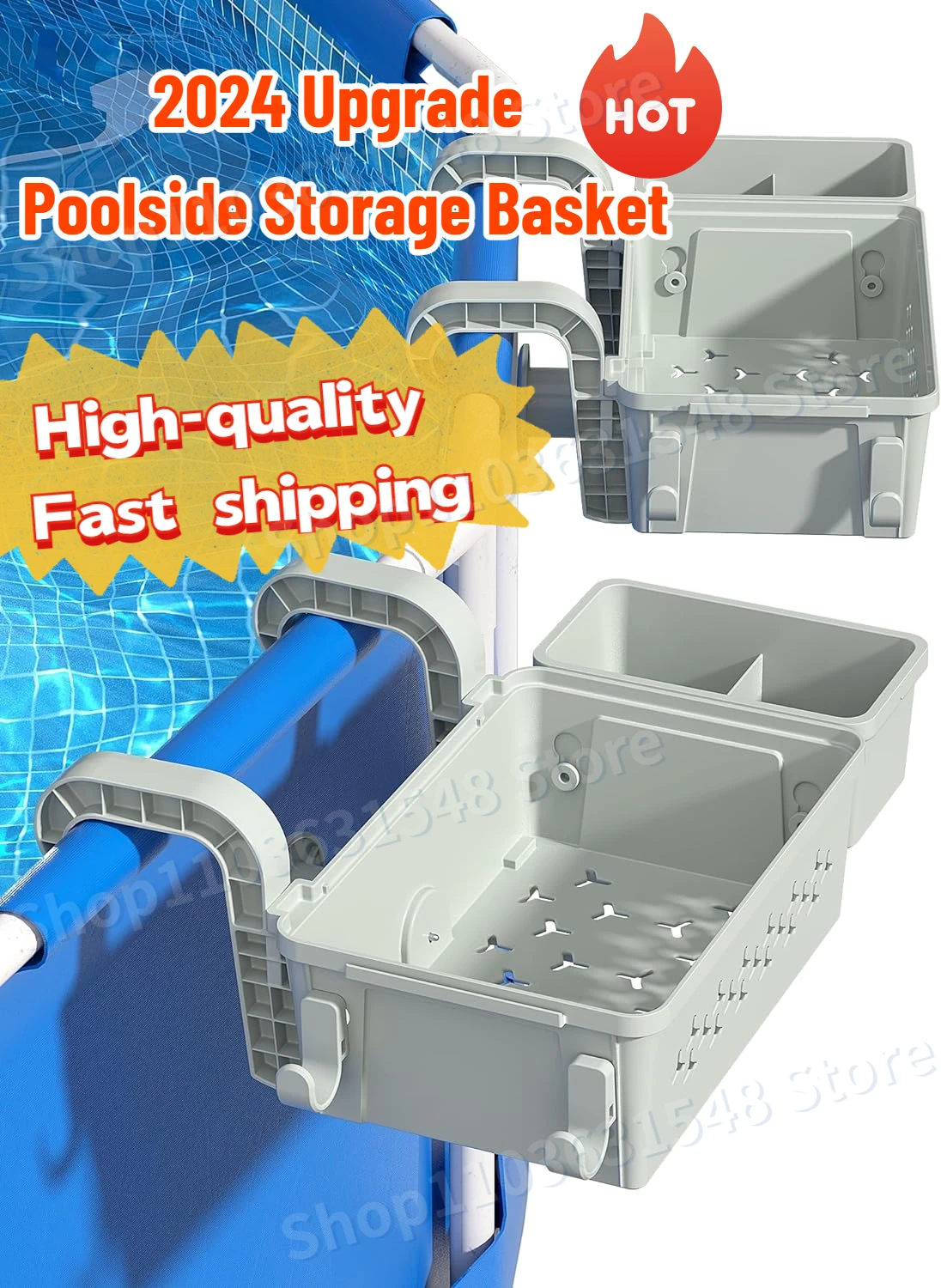 New 2 Sets Upgrade Poolside Storage Basket, Pool Accessories For Above Pool, Swimming Pool Storage Basket with Pool Cup Holder