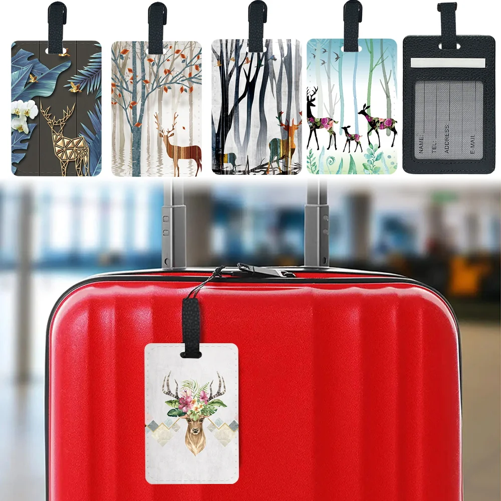 Personalized Luggage Boarding Pass Pu Travel Luggage Tag Fashion Baggage Boarding Tag Holder ID Name Address Deer Pattern