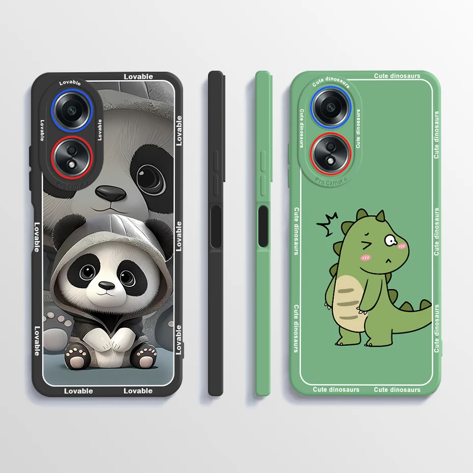 Case For Oppo A58 4G Cute Dinosaur Square Liquid Soft Shockproof Phone Cover For Oppo A58 OppoA58 A 58 4G 2023 Fundas Capa Coque