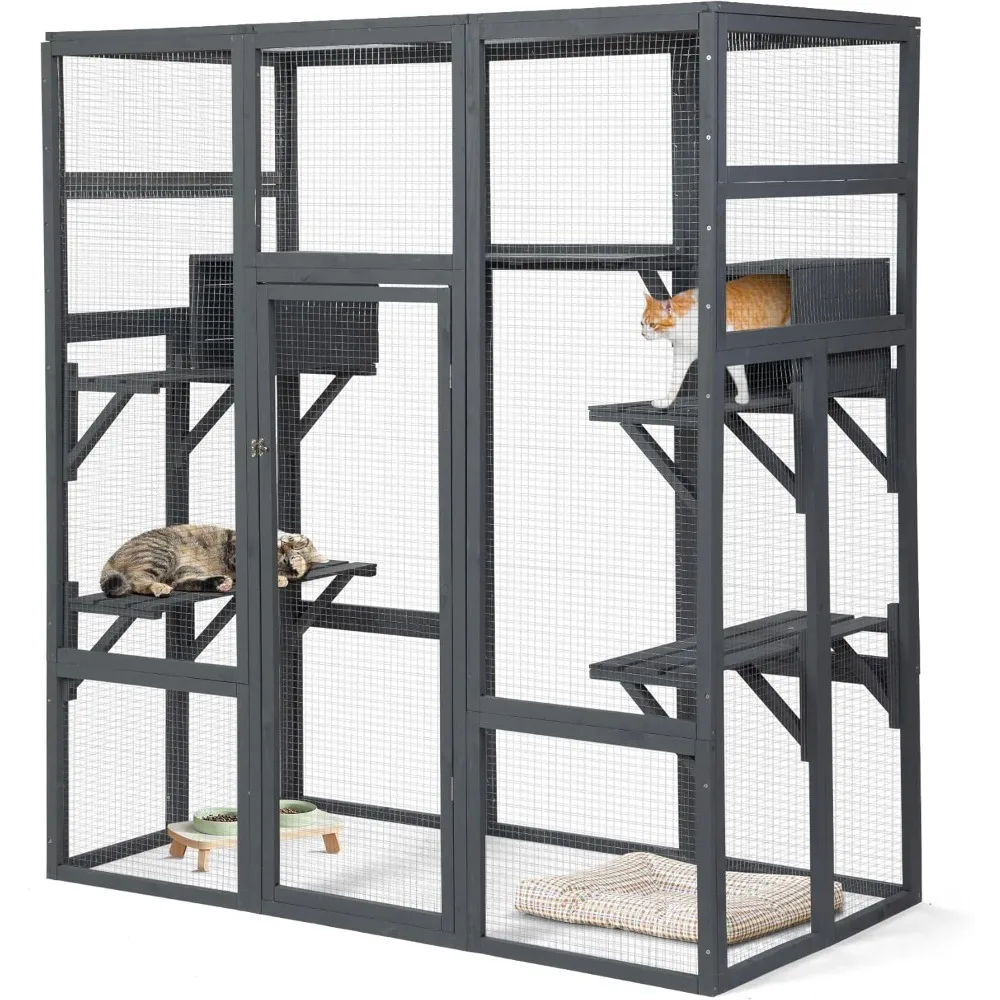 Casa para gatos, casita grande de madera para gatos al aire libre, jaula para gatos y gabinetes para correr, ventana para gatitos interior, Catio con techo impermeable