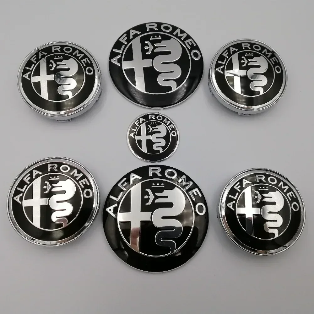 7pcs 74mm Car Hood Trunk Steering Wheel Badge Wheel Center Cap Emblem for Brera 159 New Spider Giulietta 156 Mito Giulia 147