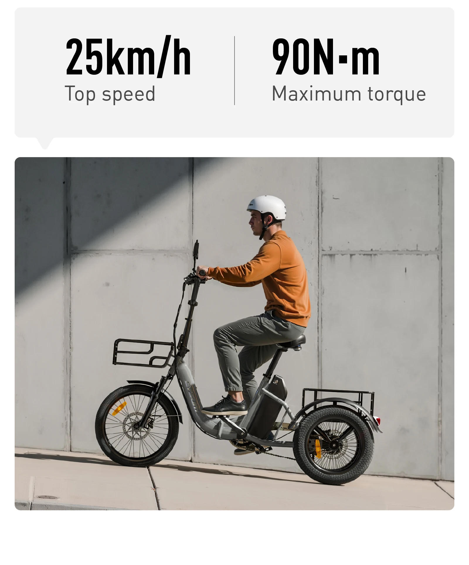 Cysum AG1 Pro Faltbares E-Dreirad für Erwachsene 750W Leistungsstarker Motor 48V20AH Abnehmbarer Akku 100-150KM Reichweite 3-Rad Elektro-Dreirad