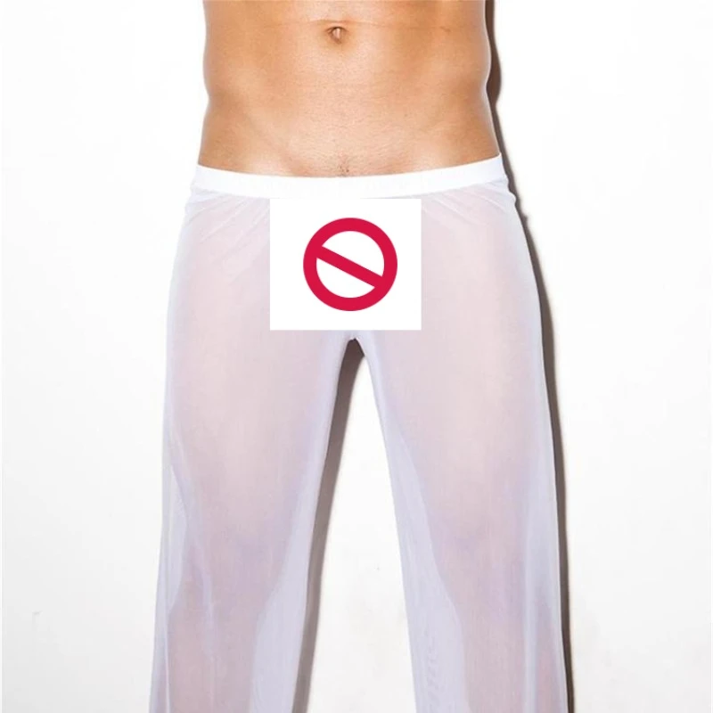 

New Men's Sexy Mesh Trousers Gauze Breathable Low Waist See Through Pants Comfortable Trend Sleepwear Bottoms