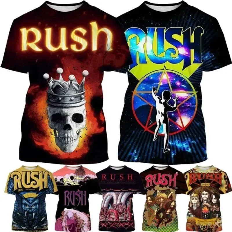 Rush Popular Men\'s T-shirt Hip-hop Casual Round Neck Short Sleeve Fashion 3D Printing Summer Top Streetwear