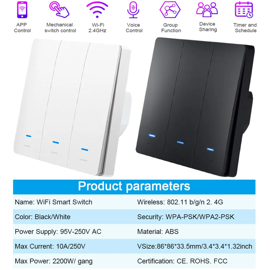 Shawader ZigBee Smart Light Switch pulsante interruttore a parete Inteligente Tuya SmartLife App remoto da Alexa Google Home