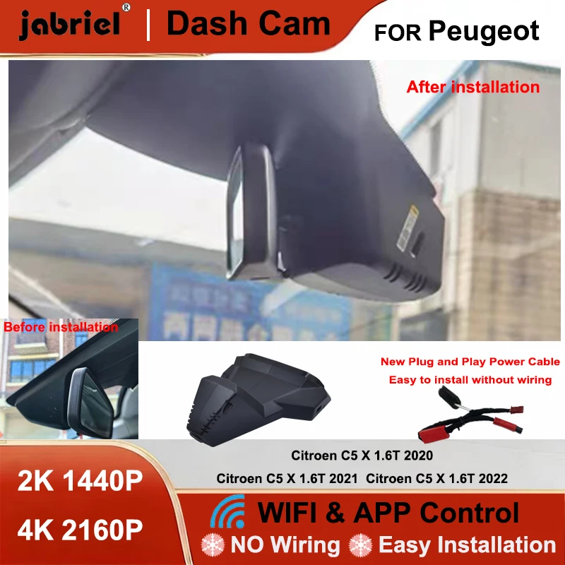 

Jabriel Dash Cam Front Rear Camera DVR 2K 4K Wifi Plug and Play Video Recorder For Citroen C5 X 1.6T 2020 2021 2022