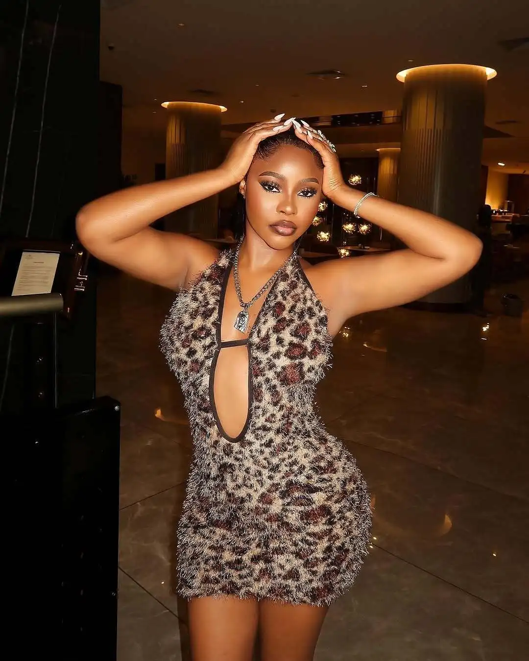 Leopard Halter Fur Dress Mini Evening Club Dresses 2025 Fall Clothes Women Party Luxury Outfits Sexy Bodycon Evening Dress