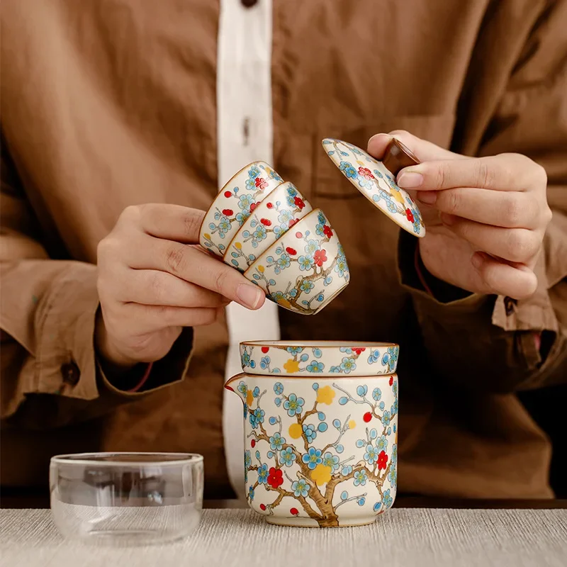 Colorful Ruyao Jinmei Travel Tea Set Portable Quick Cup Outdoor Camping Teapot Kung Fu Tea Cup One Person Tea Pot and Cup Set